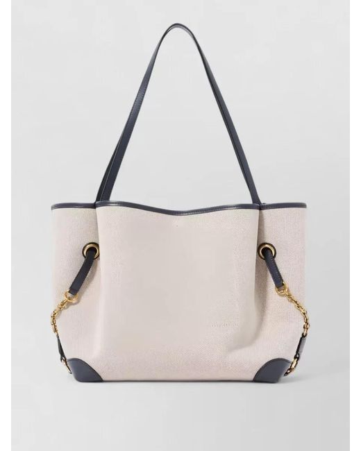 Chloé Natural Tote Bag Chain Detail Contrast Trim