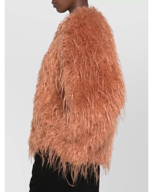 Forte_forte Brown Notched-Lapel Faux Fur Jacket