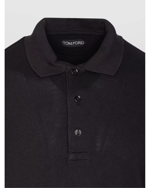 Tom Ford Black Piqué Short-Sleeve Polo Shirt for men