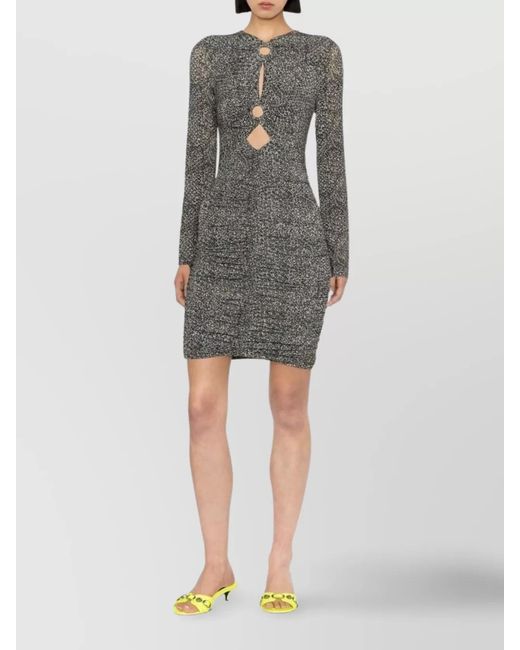 Isabel Marant Gray Cutout Gathered Long-Sleeve Mini Dress
