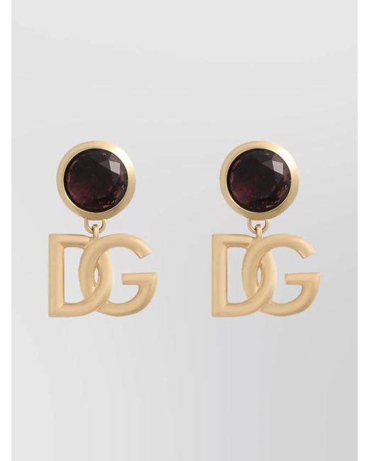 Dolce & Gabbana Natural Logo Gemstone Accent Clip Earrings