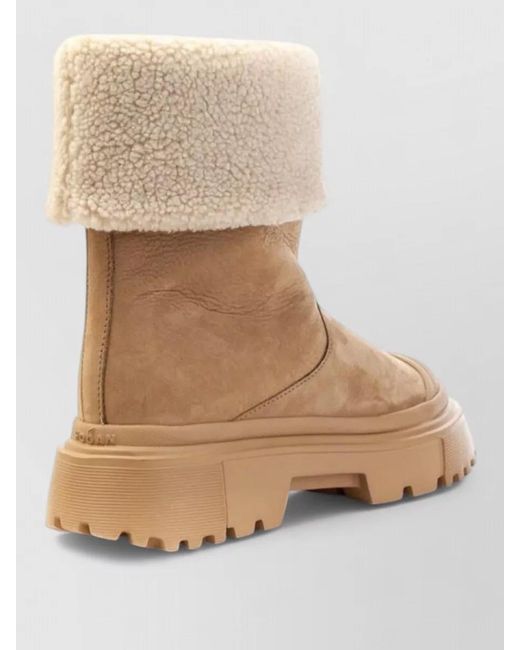 Hogan Natural Ankle Boots Chunky Sole Round Toe Design