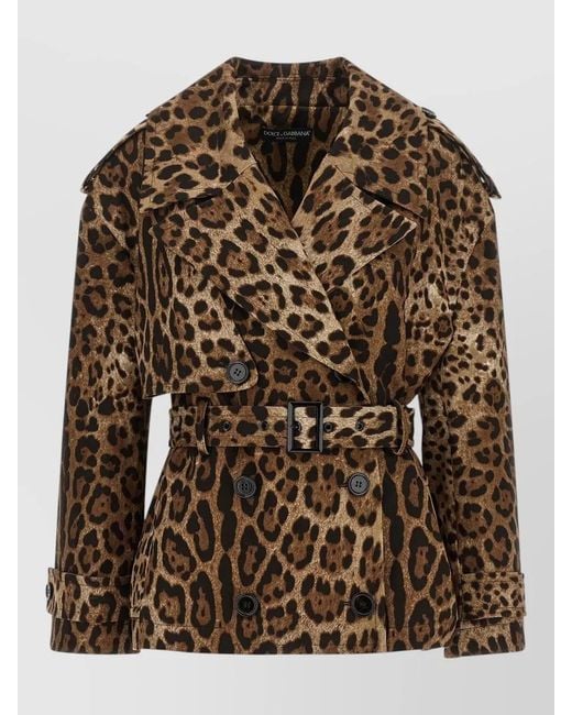 Dolce & Gabbana Brown Leopard Trench Coat Belted Waist Double Breasted