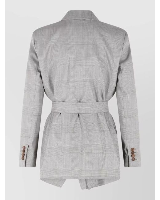 Max Mara Gray Nasello Prince Of Wales Wool Jacket Robe