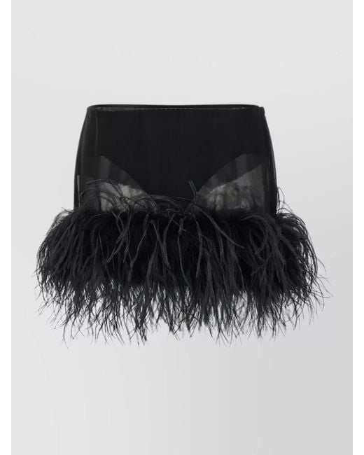 The Attico Black High Waist Feather Mini Skirt Sheer Panel