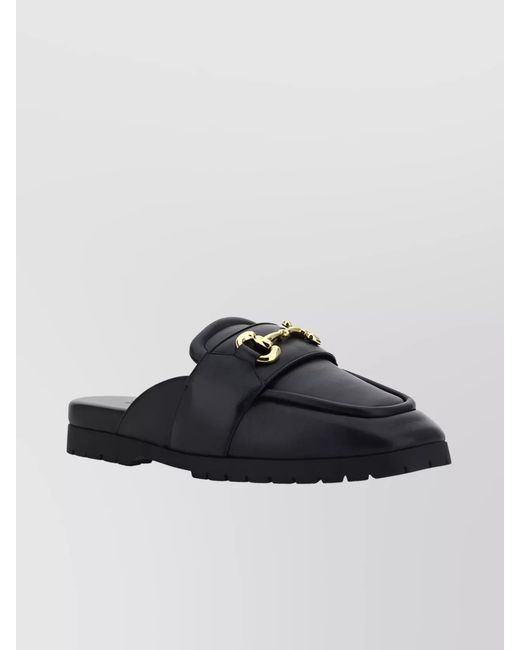 Gucci Black Leather Square-Toe Mules for men