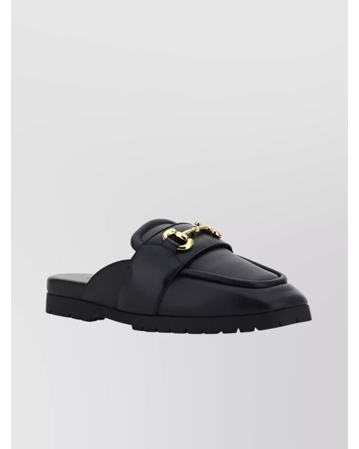 Gucci Black Leather Square-Toe Mules for men
