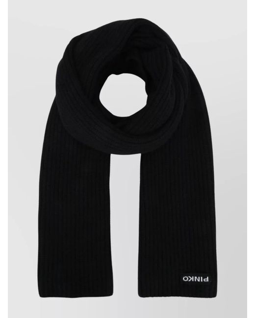 Pinko Black Cashmere Blend Ribbed Knit Scarf