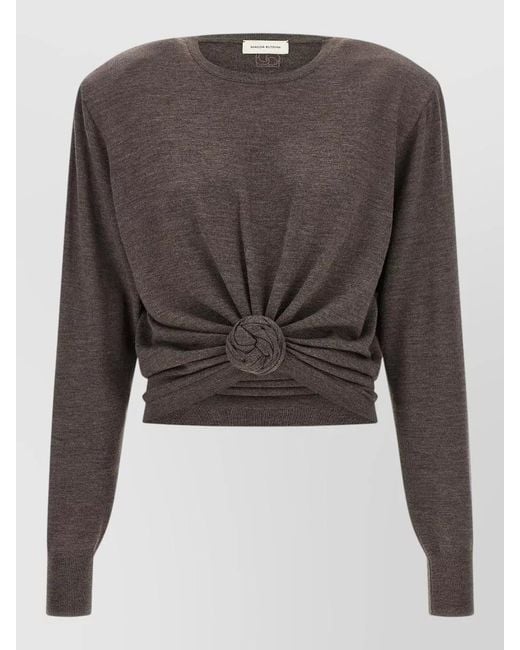 Magda Butrym Gray 31 Sweater Cropped Knotted Detail Round Neck