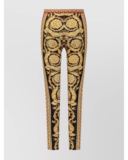Versace Metallic Leggings Baroque Stripe Elastic Waistband