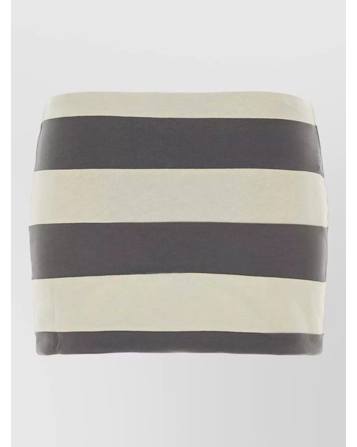 Miu Miu Gray Cotton Mini Skirt Horizontal Stripe Pattern