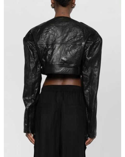 Rick Owens Black Cropped Leather Biker Jacket Belted Waist