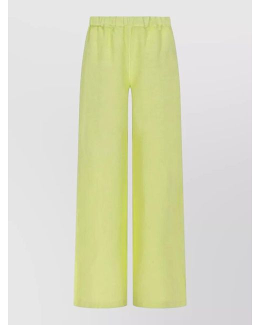 120% Lino Yellow Linen Pants Comfortable Fit Wide Leg