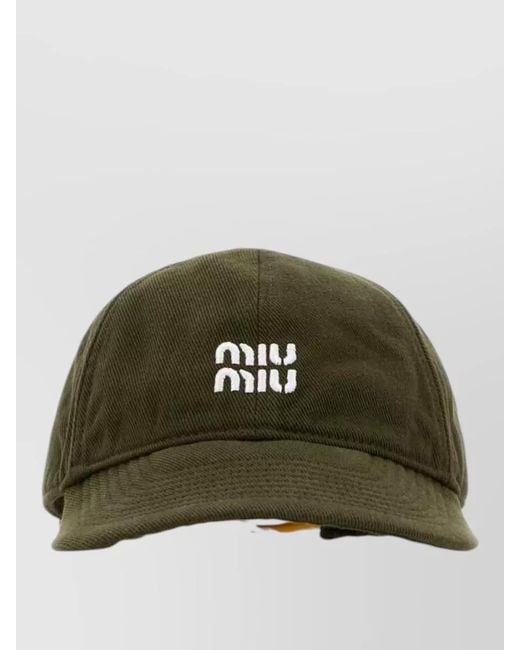 Miu Miu Green Cotton Baseball Cap Curved Brim Design