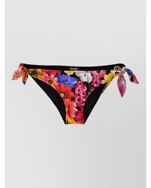 Dolce & Gabbana Red Floral Print Bikini Bottom Swimwear