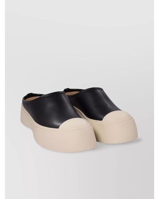 Marni Black Leather Platform Slippers