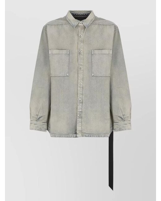 Rick Owens Gray Cotton Jacket Point Collar Chest Pockets for men