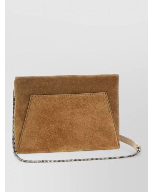 Brunello Cucinelli Brown Suede Clutch Bag Jewel Detail Chain