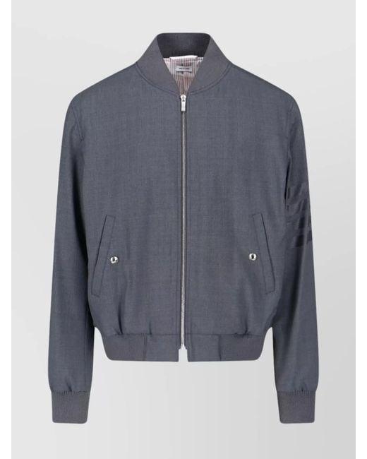 Thom Browne Blue Ribbed Wool Bomber Jacket for men