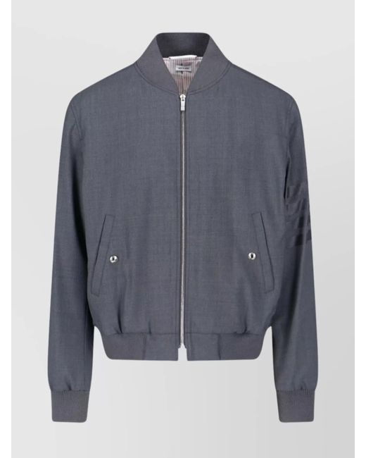 Thom Browne Blue Ribbed Wool Bomber Jacket for men