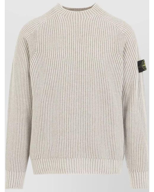 Stone Island White Two-Tone Ribbed Cashmere Crew-Neck Jumper for men