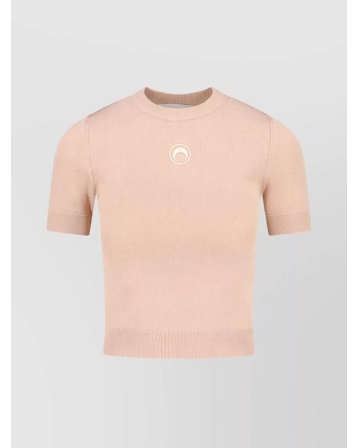 MARINE SERRE Natural Crewneck Knitted Top