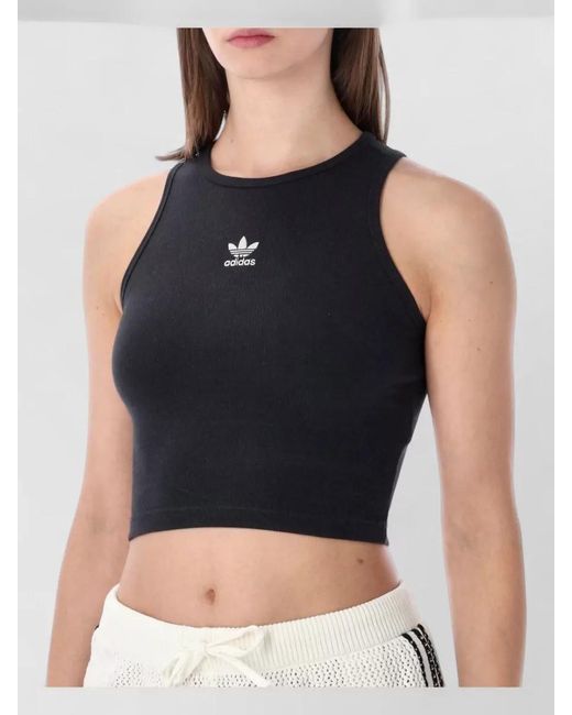Adidas Originals Blue Ribbed Cropped Tank Top