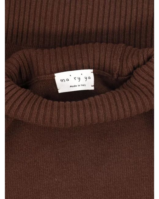 Ma'ry'ya Brown Cropped High Neck Long Sleeve Ribbed Top