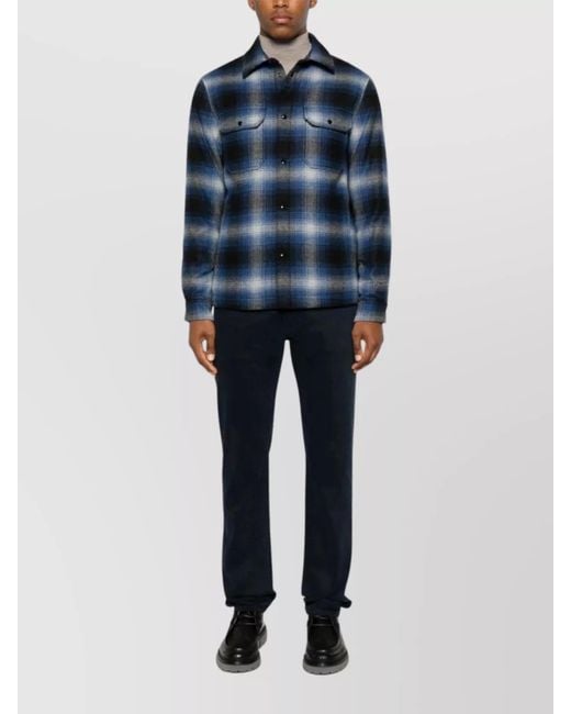 Woolrich Blue Padded Overshirt With Archive Checked Pattern for men