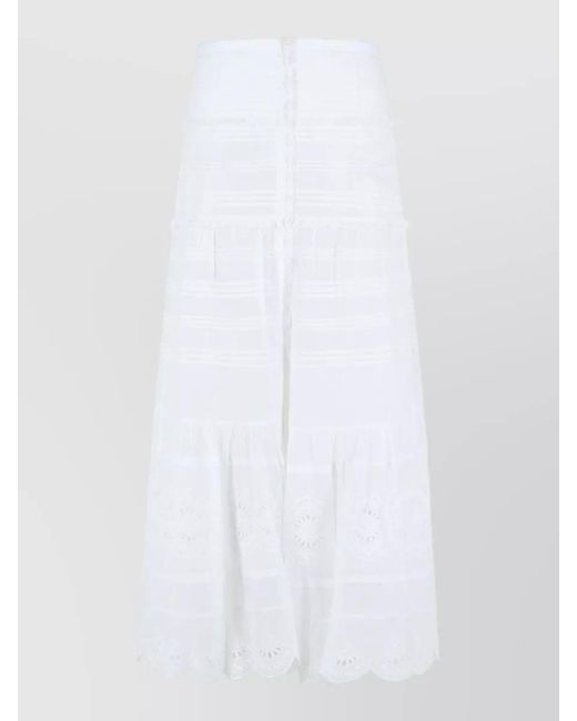 Isabel Marant White Cotton Broderie Anglaise Maxi A-Line Skirt
