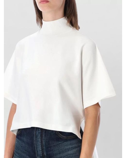 Alaïa Blue Asymmetric Cotton Jersey Cropped High Neck Top