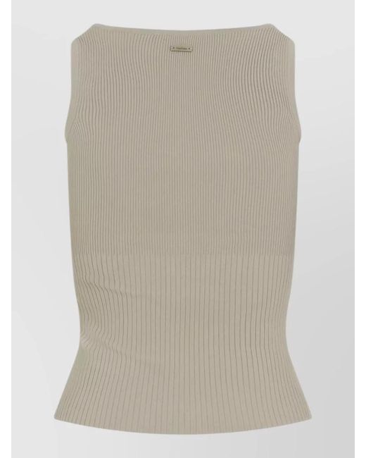 Max Mara Natural Ghiro Ribbed Scoop Neck Sleeveless Top