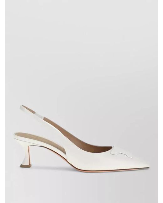 Santoni White Leather Slingback Pumps