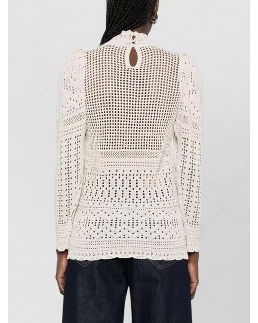 Isabel Marant Natural Dahara Cotton Blend Top Puff Sleeves