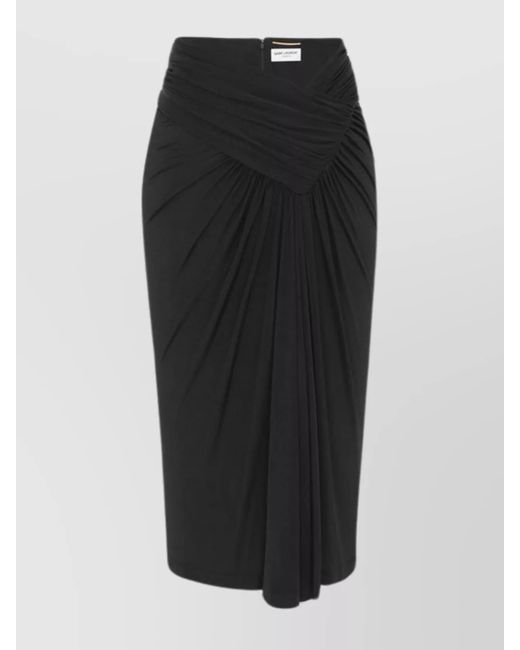 Saint Laurent Black Draped Pencil Skirt