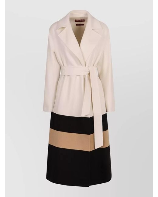 Max Mara Natural Long Wool Coat Belted Waist Lapels