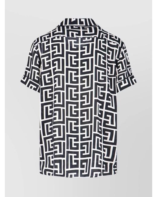 Balmain Black Viscose Monogram Print Relaxed Fit Short Sleeve Pyjama Shirt for men