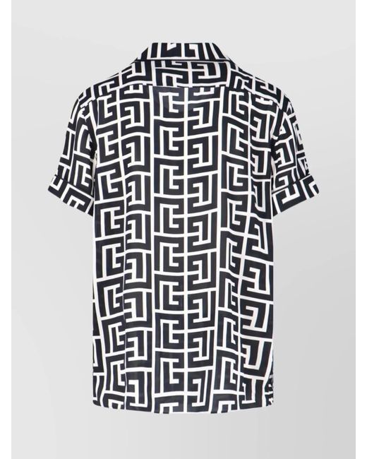 Balmain Black Monogram Print Relaxed Fit Short Sleeve Pajama Shirt for men