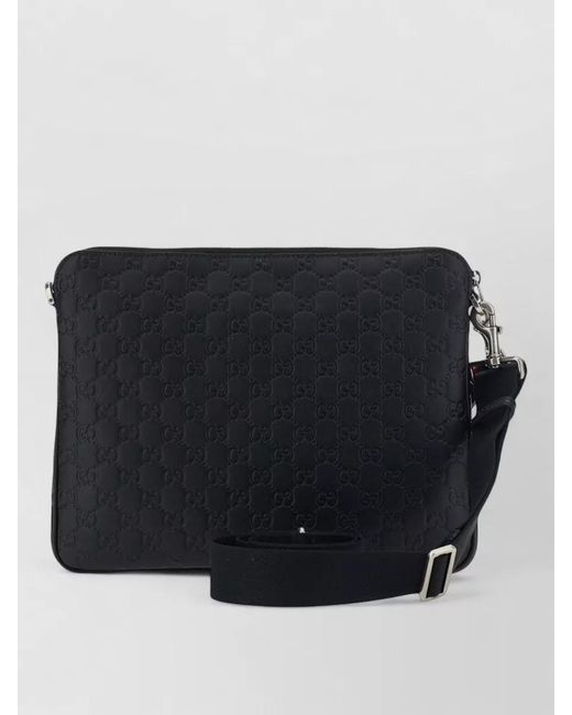 Gucci Black Emblem Shoulder Bag Gg Pattern Leather