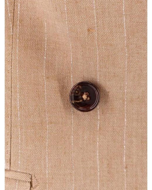 Tagliatore Natural Linen Pinstripe Double-Breasted Blazer
