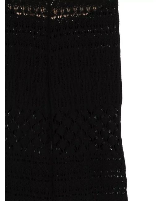 Semicouture Black Amalia Cotton Trousers Crochet Knit Wide Leg
