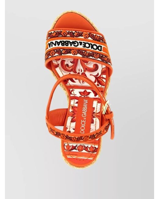 Dolce & Gabbana Multicolor Maiolica Wedges Braided Sole Embroidered Strap