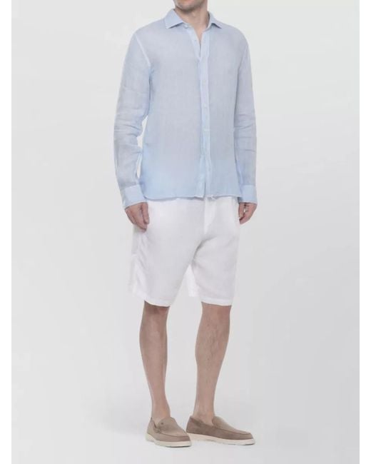 120% Lino Blue Linen Shirt Tailored Collar Semi Sheer for men