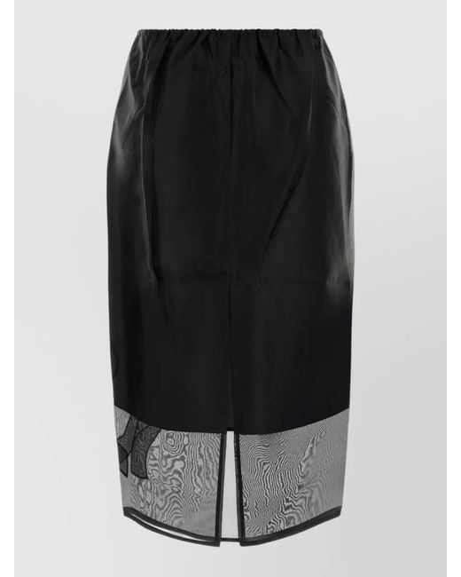 CECILIE BAHNSEN Black Silk Blend Skirt Split Hem Sheer Panel