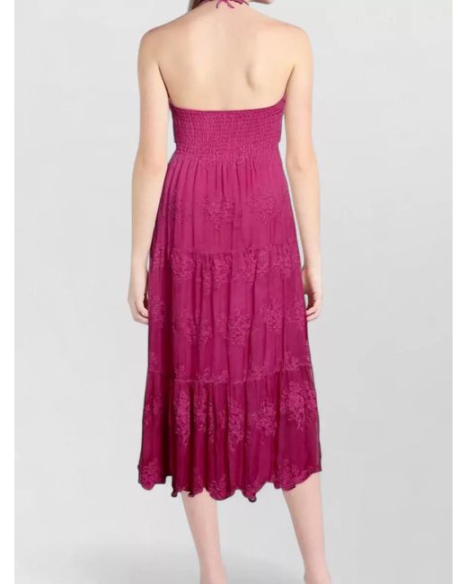 Guess Pink Halter Neck Dress Tiered Skirt Lace