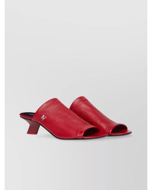 Courreges Red Lamb Leather Wet Stretch Peep Toe Mules