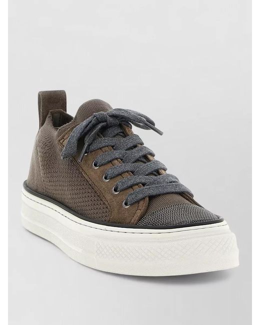 Brunello Cucinelli Gray Knit Low-Top Sneakers