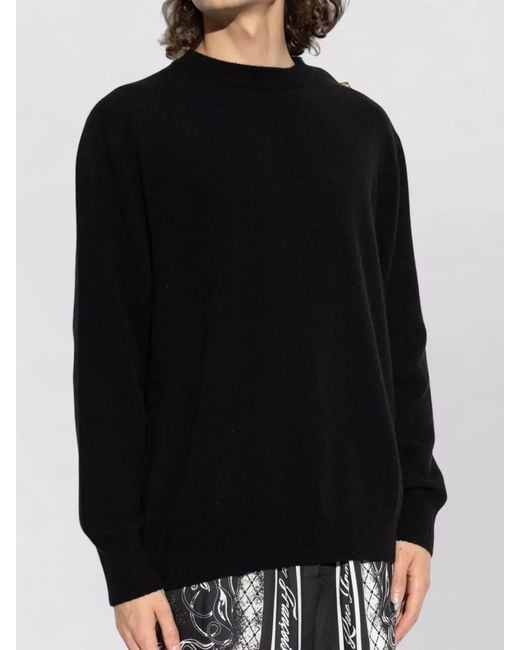 Balmain Black Crew Neck Top Button Detail Cuffs Hem for men
