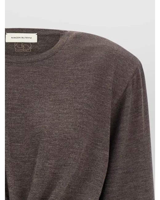 Magda Butrym Gray 31 Sweater Cropped Knotted Detail Round Neck