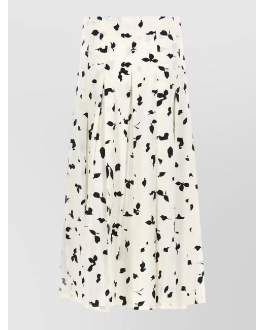 Alysi White Floral High Waist Mid Length Pleated Skirt